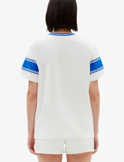 CLAUDIE PIERLOT Themus Logo-print Striped Cotton-jersey T-shirt 8 CLAUDIE PIERLOT Themus Logo-print Striped Cotton-jersey T-shirt -Whistles Closet Shop R04103504 NATURELS ALT03