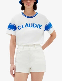 CLAUDIE PIERLOT Themus Logo-print Striped Cotton-jersey T-shirt 9 CLAUDIE PIERLOT Themus Logo-print Striped Cotton-jersey T-shirt -Whistles Closet Shop R04103504 NATURELS ALT04