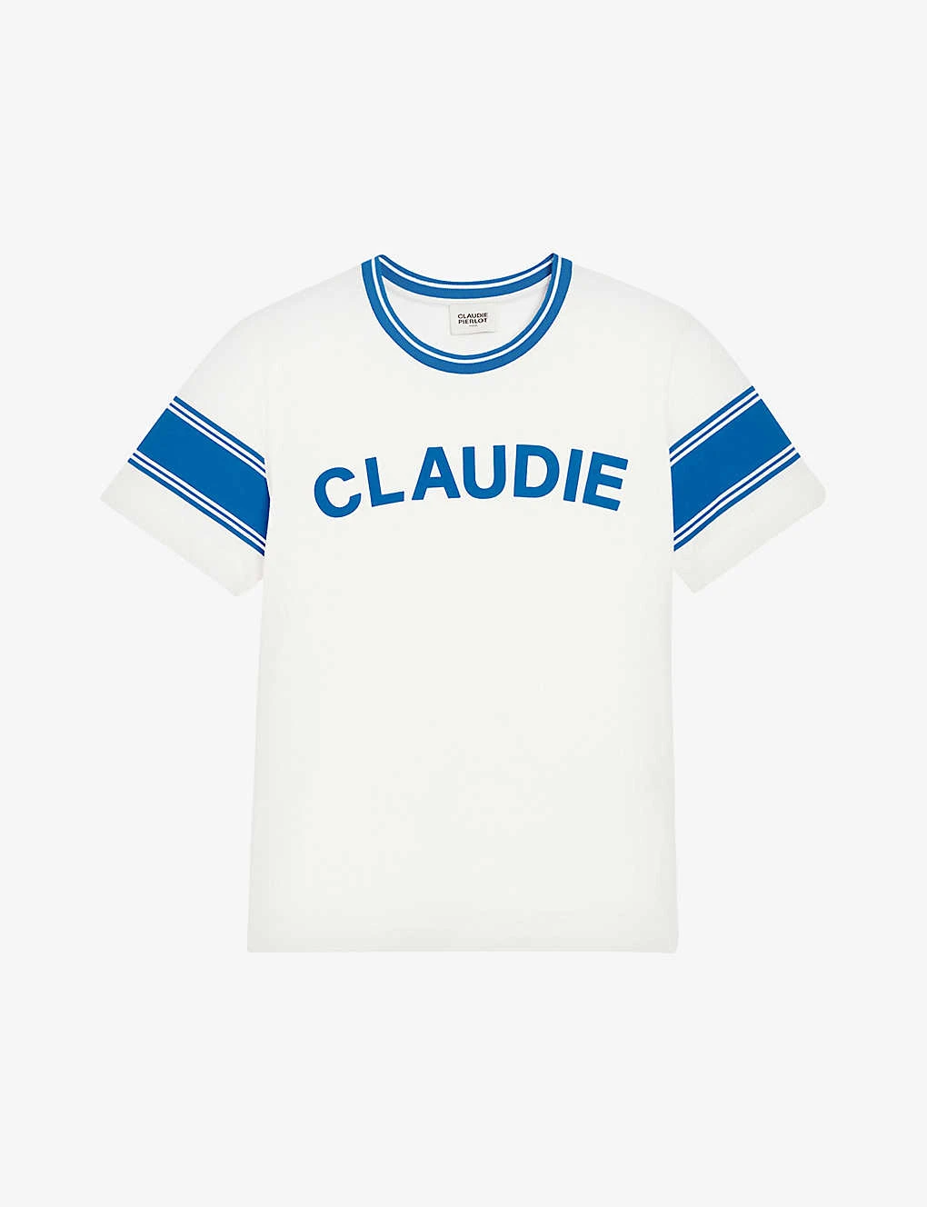 CLAUDIE PIERLOT Themus Logo-print Striped Cotton-jersey T-shirt 1 CLAUDIE PIERLOT Themus Logo-print Striped Cotton-jersey T-shirt
