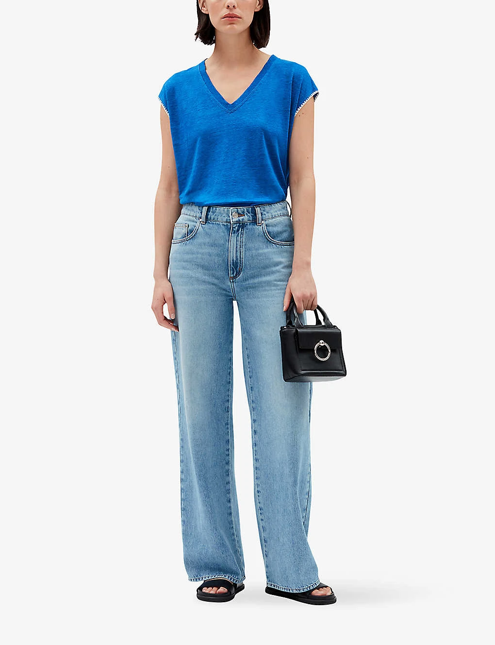 CLAUDIE PIERLOT Contrast Embroidered-trim Linen T-shirt 2 CLAUDIE PIERLOT Contrast Embroidered-trim Linen T-shirt - Image 2