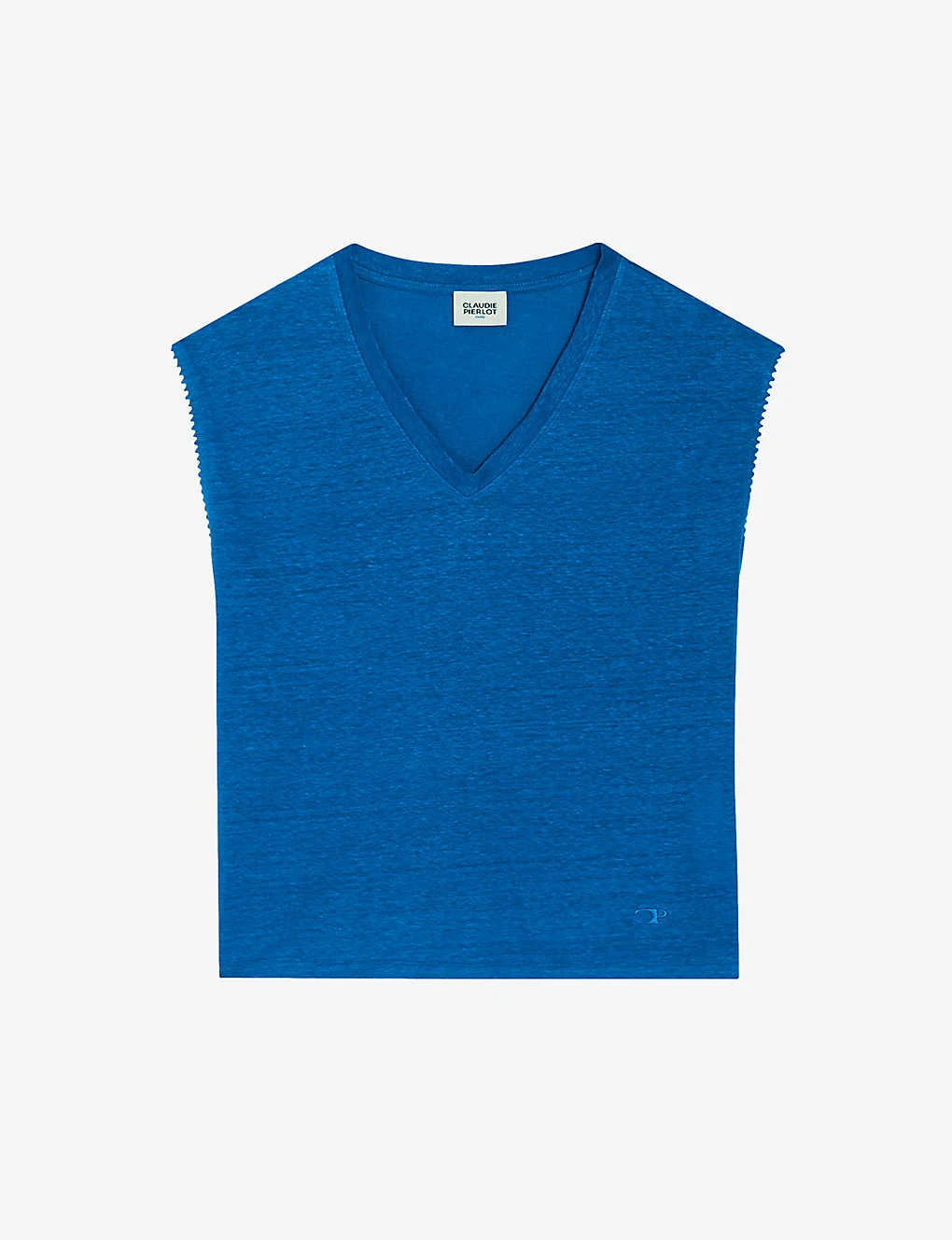 CLAUDIE PIERLOT Contrast Embroidered-trim Linen T-shirt 1 CLAUDIE PIERLOT Contrast Embroidered-trim Linen T-shirt