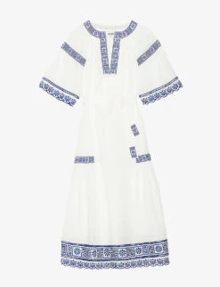 CLAUDIE PIERLOT Embroidered Scalloped-trim Ramie-blend Midi Dress