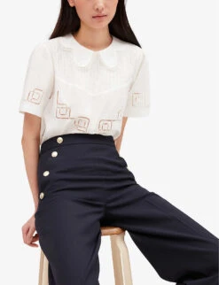CLAUDIE PIERLOT Pames Braces-trim Stretch-woven Trousers 8 CLAUDIE PIERLOT Pames Braces-trim Stretch-woven Trousers -Whistles Closet Shop R04104033 BLEUS ALT03