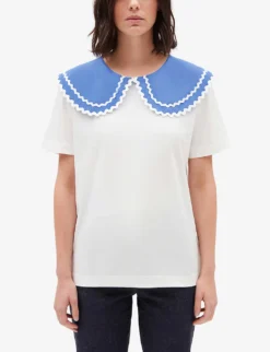 CLAUDIE PIERLOT Tino Peter Pan Collar Cotton-jersey T-shirt -Whistles Closet Shop R04104293 NATURELS ALT02