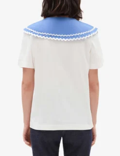 CLAUDIE PIERLOT Tino Peter Pan Collar Cotton-jersey T-shirt -Whistles Closet Shop R04104293 NATURELS ALT03
