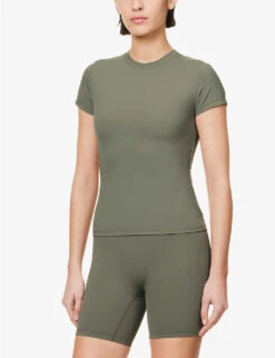 Soft Basics Brand-print Stretch-woven T-shirt 7 Soft Basics Brand-print Stretch-woven T-shirt -Whistles Closet Shop R04104650 OLIVEGREEN ALT02