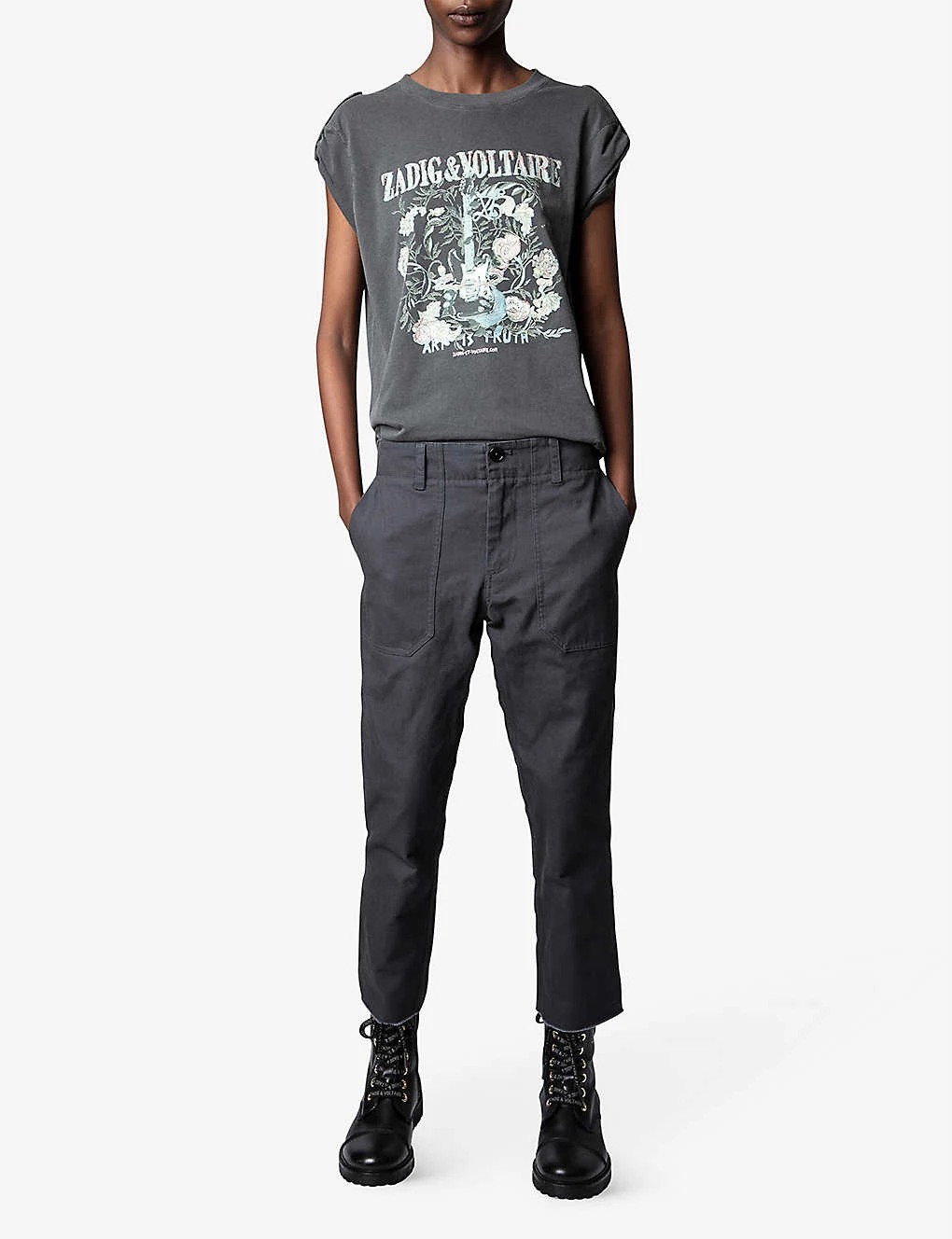 Zadig & Voltaire Embroidered Cropped Straight Mid-rise Cotton Trousers 2 Zadig & Voltaire Embroidered Cropped Straight Mid-rise Cotton Trousers - Image 2