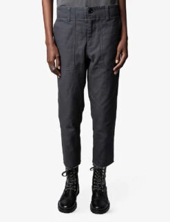 Zadig & Voltaire Embroidered Cropped Straight Mid-rise Cotton Trousers 7 Zadig & Voltaire Embroidered Cropped Straight Mid-rise Cotton Trousers -Whistles Closet Shop R04105484 GREYDENIM ALT02
