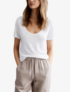 Reiss Frances Scoop-neck Linen T-shirt 6 Reiss Frances Scoop-neck Linen T-shirt -Whistles Closet Shop R04107019 WHITE ALT02