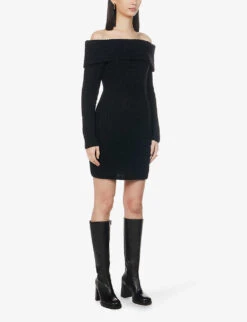 Jayne Off-the-shoulder Alpaca Wool-blend Mini Dress -Whistles Closet Shop R04108263 BLACK ALT02