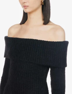 Jayne Off-the-shoulder Alpaca Wool-blend Mini Dress -Whistles Closet Shop R04108263 BLACK ALT04