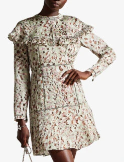 Ted Baker Orrsett Camo Fit-and-flare Recycled-polyester Mini Dress 6 Ted Baker Orrsett Camo Fit-and-flare Recycled-polyester Mini Dress -Whistles Closet Shop R04109075 LTGREEN ALT02