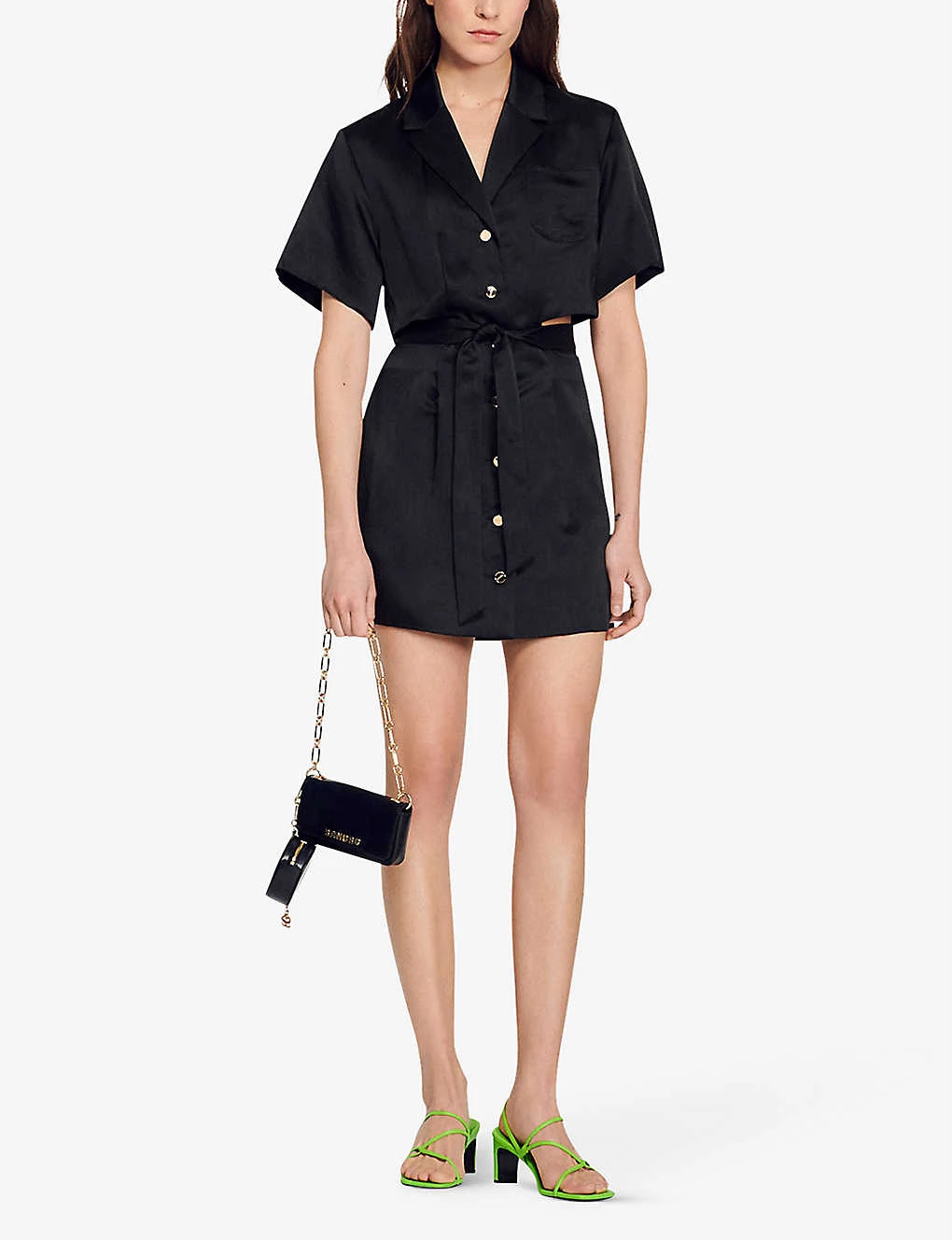 Sandro Julienne Tied-waist Cut-out Woven Mini Dress 2 Sandro Julienne Tied-waist Cut-out Woven Mini Dress - Image 2
