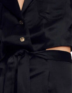 Sandro Julienne Tied-waist Cut-out Woven Mini Dress 9 Sandro Julienne Tied-waist Cut-out Woven Mini Dress -Whistles Closet Shop R04111173 NOIRGRIS ALT04