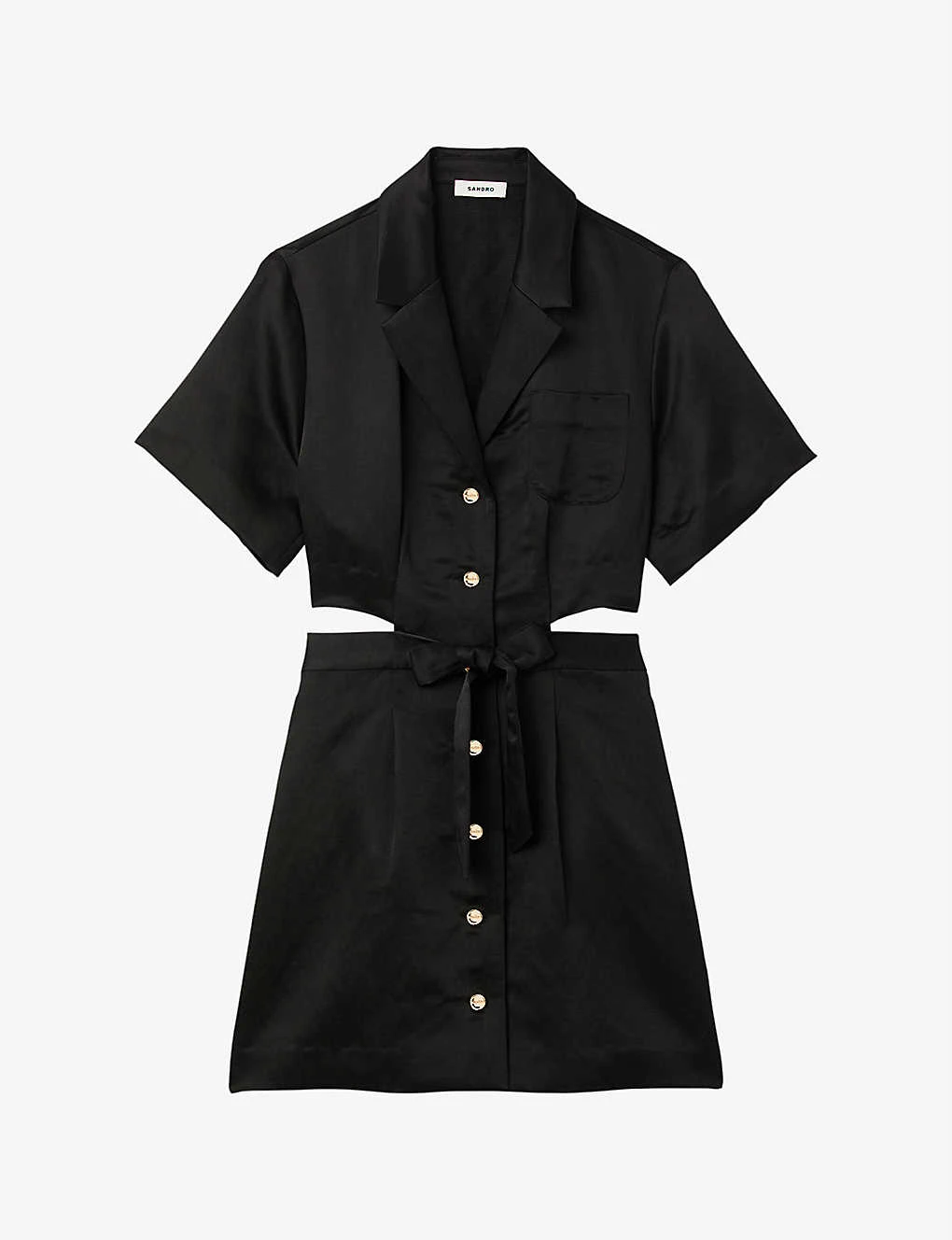 Sandro Julienne Tied-waist Cut-out Woven Mini Dress 1 Sandro Julienne Tied-waist Cut-out Woven Mini Dress