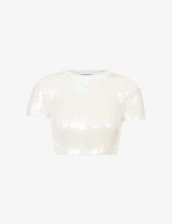 ALEXANDER WANG Sequin-embellished Cropped Woven T-shirt