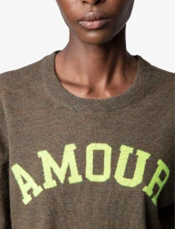 Zadig & Voltaire Ida Amour-slogan Cashmere T-shirt 9 Zadig & Voltaire Ida Amour-slogan Cashmere T-shirt -Whistles Closet Shop R04119653 KAKI ALT04