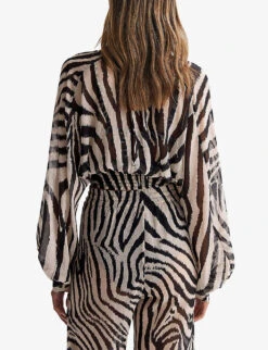 Reiss Farley Zebra-print Woven Blouse -Whistles Closet Shop R04120620 BLACKWHITE ALT02