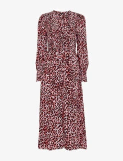 Whistles Animal-print Puff-sleeved Woven Midi Dress