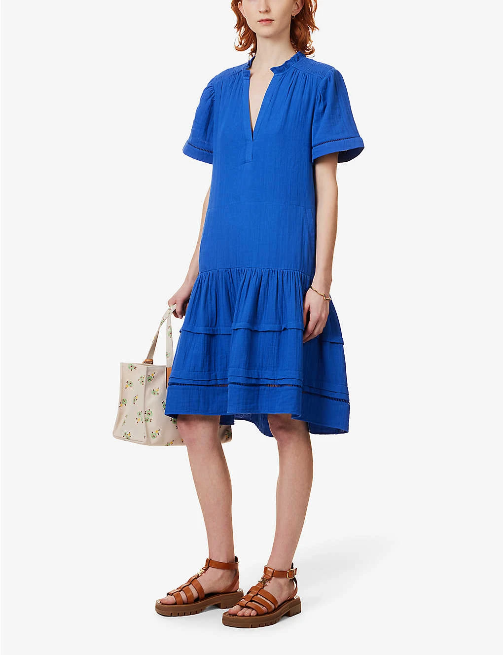 ME AND EM V-neck Tiered-hem Cotton Mini Dress 2 ME AND EM V-neck Tiered-hem Cotton Mini Dress - Image 2