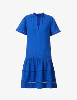 ME AND EM V-neck Tiered-hem Cotton Mini Dress