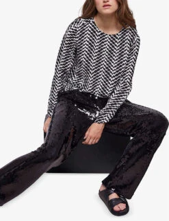 THE KOOPLES Wide-leg Mid-rise Sequinned Trousers 9 THE KOOPLES Wide-leg Mid-rise Sequinned Trousers -Whistles Closet Shop R04122313 BLA01 ALT04