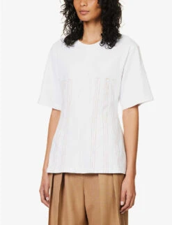 STELLA MCCARTNEY Corset-style Contrast-stitch Cotton T-shirt 7 STELLA MCCARTNEY Corset-style Contrast-stitch Cotton T-shirt -Whistles Closet Shop R04125585 PUREWHITE ALT02