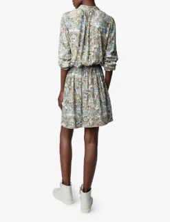 Zadig & Voltaire Rinka Floral-print Flounced-skirt Woven Mini Dress -Whistles Closet Shop R04126794 KAKI ALT03