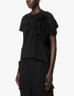 Tulle-appliqué Regular-fit Cotton-jersey T-shirt 7 Tulle-appliqué Regular-fit Cotton-jersey T-shirt -Whistles Closet Shop R04127329 BLACK ALT02