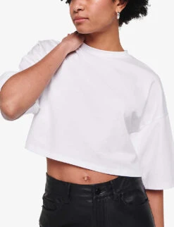 Frances Cropped Oversized Stretch-cotton T-shirt -Whistles Closet Shop R04129964 WHITE ALT02