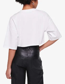 Frances Cropped Oversized Stretch-cotton T-shirt -Whistles Closet Shop R04129964 WHITE ALT03