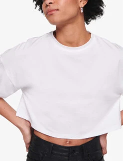 Frances Cropped Oversized Stretch-cotton T-shirt -Whistles Closet Shop R04129964 WHITE ALT04