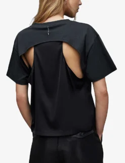 AllSaints Cygni Cut-out Organic-cotton T-shirt 8 AllSaints Cygni Cut-out Organic-cotton T-shirt -Whistles Closet Shop R04131319 WASHEDBLACK ALT03