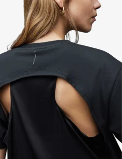AllSaints Cygni Cut-out Organic-cotton T-shirt 9 AllSaints Cygni Cut-out Organic-cotton T-shirt -Whistles Closet Shop R04131319 WASHEDBLACK ALT04