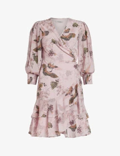 AllSaints Ari Peggy Wrap-front Floral-print Woven Mini Dress