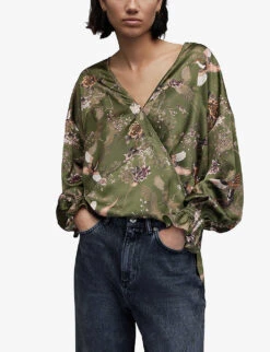 AllSaints Penny Peggy V-neck Regular-fit Recycled-polyester Top 7 AllSaints Penny Peggy V-neck Regular-fit Recycled-polyester Top -Whistles Closet Shop R04131450 KHAKIGREEN ALT02