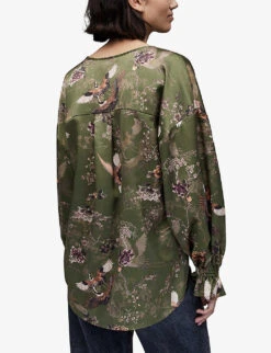 AllSaints Penny Peggy V-neck Regular-fit Recycled-polyester Top 8 AllSaints Penny Peggy V-neck Regular-fit Recycled-polyester Top -Whistles Closet Shop R04131450 KHAKIGREEN ALT03