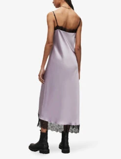 AllSaints Praia Lace-trim Asymmetric-hem Woven Midi Dress -Whistles Closet Shop R04132655 VIOLETPURPLE ALT03