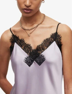 AllSaints Praia Lace-trim Asymmetric-hem Woven Midi Dress -Whistles Closet Shop R04132655 VIOLETPURPLE ALT04