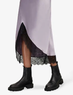 AllSaints Praia Lace-trim Asymmetric-hem Woven Midi Dress -Whistles Closet Shop R04132655 VIOLETPURPLE ALT05