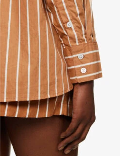 Faithfull The Brand Daija Striped Split-sides Cotton Shirt -Whistles Closet Shop R04135574 ADIASTRIPEPRTHAZELNUT ALT04