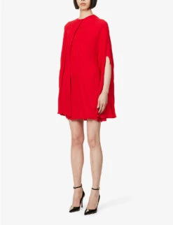 Valentino Pleated Cape-sleeve Silk-crepe Mini Dress -Whistles Closet Shop R04135620 ROSSO ALT02