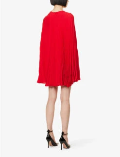 Valentino Pleated Cape-sleeve Silk-crepe Mini Dress -Whistles Closet Shop R04135620 ROSSO ALT03