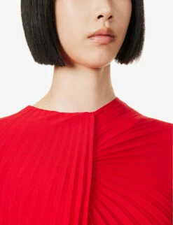 Valentino Pleated Cape-sleeve Silk-crepe Mini Dress -Whistles Closet Shop R04135620 ROSSO ALT04