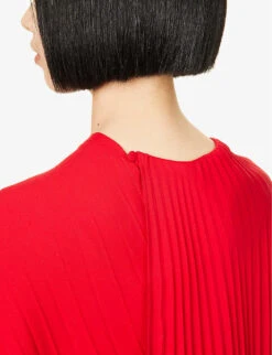 Valentino Pleated Cape-sleeve Silk-crepe Mini Dress -Whistles Closet Shop R04135620 ROSSO ALT05