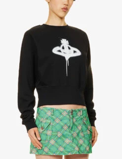 Vivienne Westwood Athletic Logo-pattern Cotton-jersey Jumper -Whistles Closet Shop R04135883 BLACK ALT02