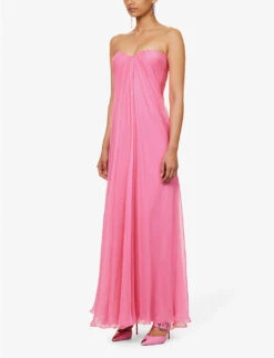 Alexander McQueen Flared-hem Corset-bodice Silk Maxi Dress -Whistles Closet Shop R04136202 SUGARPINK ALT02