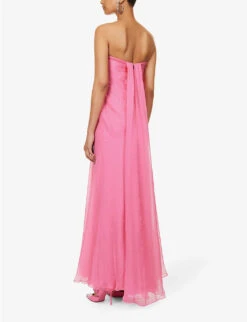Alexander McQueen Flared-hem Corset-bodice Silk Maxi Dress -Whistles Closet Shop R04136202 SUGARPINK ALT03