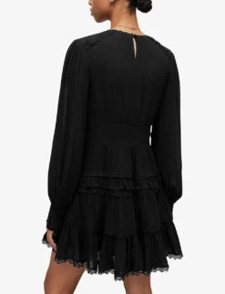 AllSaints Zora Ruffled Woven Mini Dress -Whistles Closet Shop R04136396 BLACK ALT03