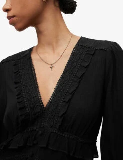 AllSaints Zora Ruffled Woven Mini Dress -Whistles Closet Shop R04136396 BLACK ALT04